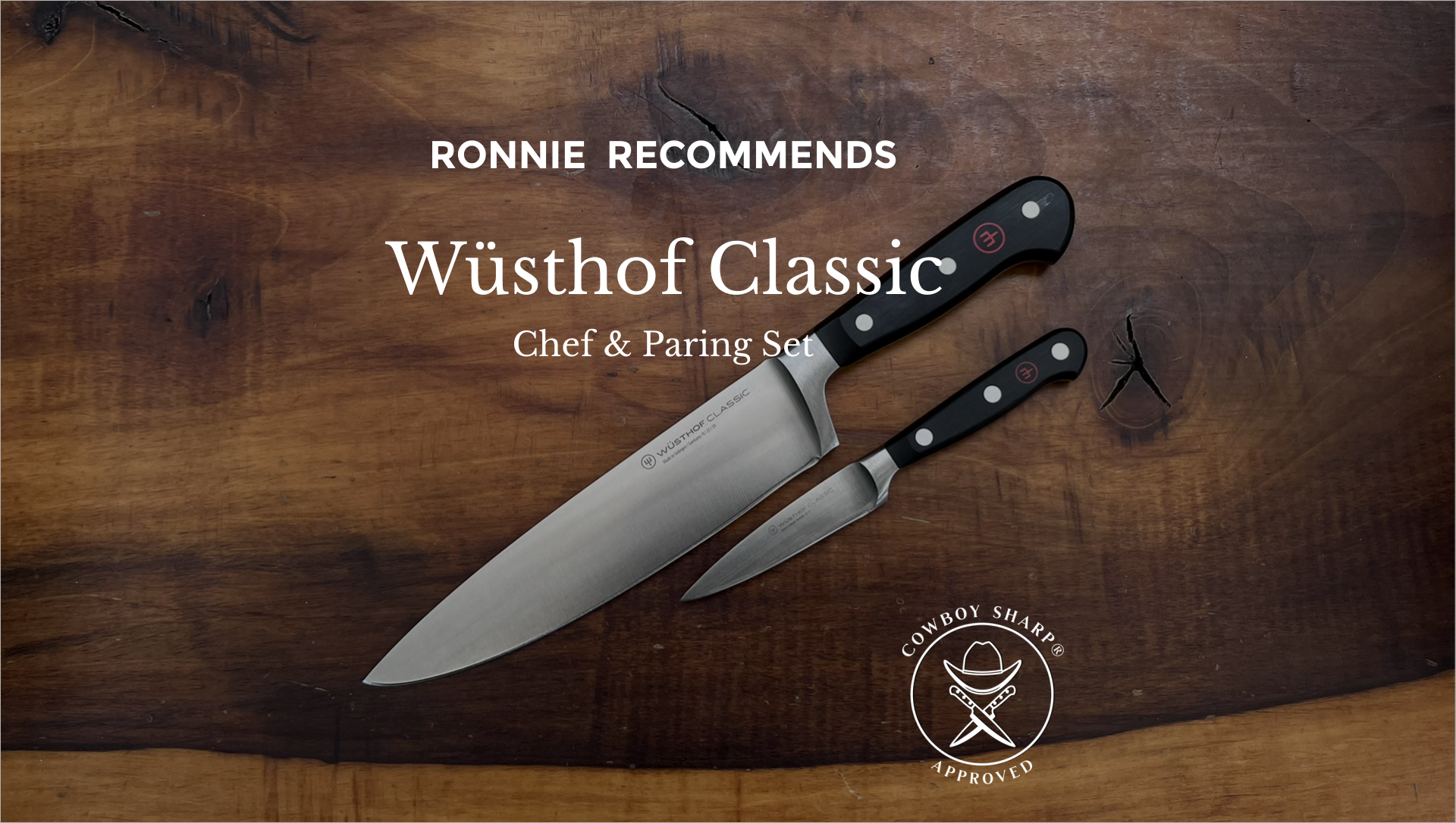 Wüsthof Classic chef and paring knife set on the Cowboy Sharp workbench